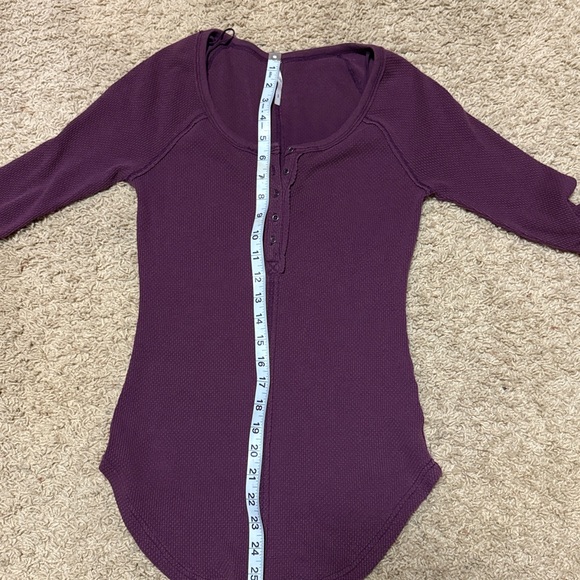 Free People Purple Long Sleeve Henley Top with Gray Accents - Picture 6 of 8